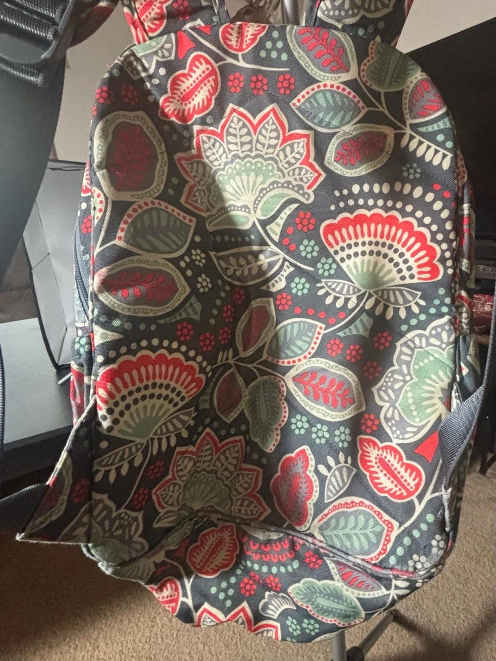 Vera Bradley Floral Print Backpack in Gray, Green & Red